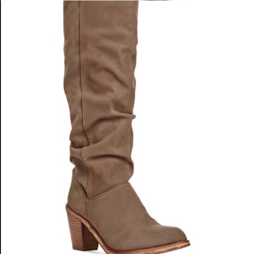 Cute taupe over the knee heeled boots!